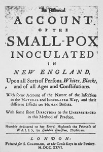 "Regnskap for småkoppene inokulert i New England", hefte utgitt i London (blekk på papir) av English School