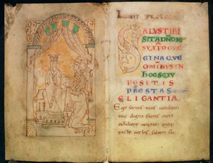 Legg til 33241 ff.1v-2 Dronning Emmas kone til Ethelred II og Cnut mottar boken fra forfatteren; Stor `S