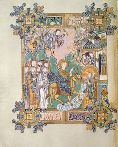 Legg til 49598 f.45v Entry into Jerusalem, from Benedictional of St. Aethelwold, Winchester, c.980 (vellum) av English School