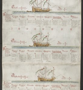 Legg til MS 22047 f.4r Galeassen The Unicorn, and The Swallow, fra 