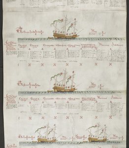 Legg til MS 22047 f.6r Galeasses: The Greyhound, The Jennet, The Lion and The Dragon, fra 