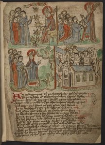 Legg til MS 37049, f.22 The Carthusian Miscellany (Religious Prose and Verse) på nordengelsk, inkludert et symbol (oppsummering) av Mandevilles reiser (blekk og farger på papir) av English School
