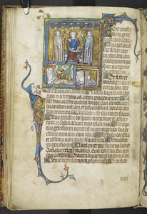 Legg til MS 47680 f.31v Alexander med to astrologer som peker på stjernene med en dronning og en kvinne med nyfødte babyer, fra 