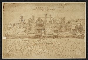 Legg til MS 78610 A 'A Rude draght of Wotton Garden before my Bro: change it & as it was 1640: South',1640 (penn og blekk på papir) av English School