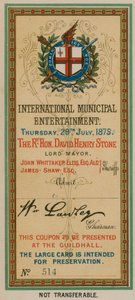 Inngangsbillett til International Municipal Entertainment i Guildhall, London, 29. juli 1875 av English School