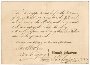 Adgangsbillett til St Margarets Vestry Gallery, for kroningen av dronning Victoria, 28. juni 1838, omvendt av English School
