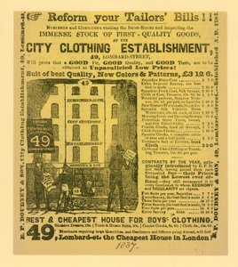 Annonse for Doudney & Son, City Clothing Establishment, 49 Lombard Street, London av English School