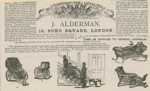 Annonse for J Alderman, produsent av invalidevogner (gravering) av English School