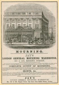 Annonse for Jays, London General Mourning Warehouse, 247 & 249 Regent Street, London av English School