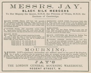 Annonse for Mrs Jay, London General Mourning Warehouse, Regent Street av English School