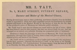 Annonse for Mr I Tait, oppfinner og produsent av de musikalske brillene av English School