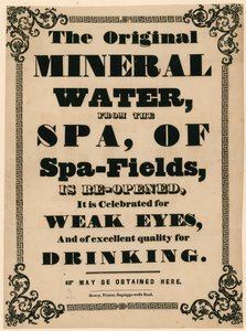Annonse for det originale mineralvannet fra Spa of Spa-Fields av English School