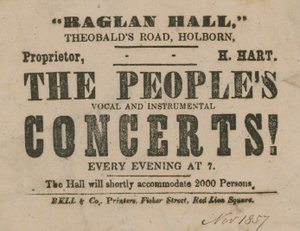 Annonse for The Peoples Vokal- og Instrumentalkonserter, Raglan Hall av English School