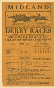 Annonse for jernbaneutflukt til Midland Derby Races, 15.–17. november 1922 av English School