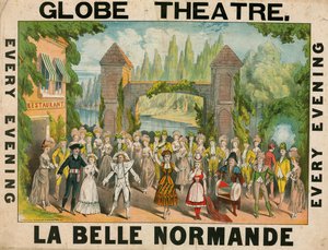 Annonse for Globe Theatre, London, for La Belle Normande av English School