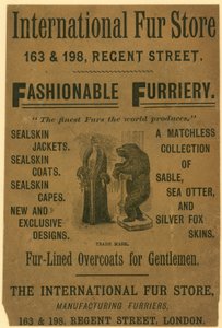 Annonse for International Fur Store, 163 & 198 Regent Street, London av English School