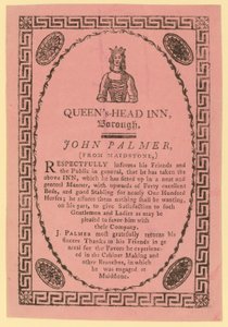 Annonse for Queens Head Inn, Borough, London av English School