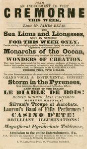 Annonse for utseendet til sjøløver og løvinner i Cremorne Gardens, London i 1848 av English School