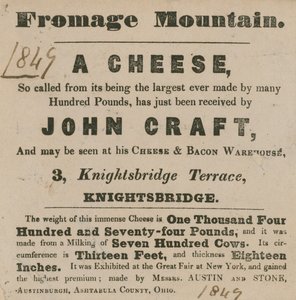 Annonse for utstillingen av en ost kjent som Fromage Mountain av English School