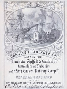 Annonse for Charles T Faulkner and Company, agenter for jernbaneselskaper (litho) av English School