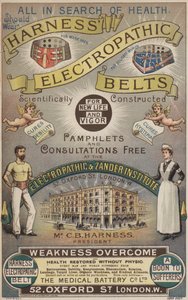 Reklame for Harness#39; elektropatiske belter (chromolitho) av English School