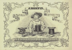 Annonse for J Bertin, hattevasker, Gent, Belgia (litho) av English School