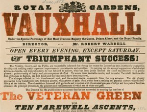 Annonse for Royal Garden, Vauxhall; Vauxhall Gardens, London av English School
