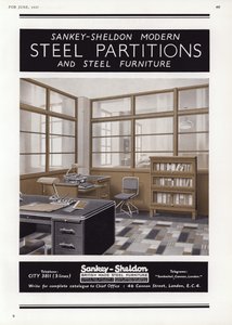Annonse for Sankey-Sheldon stålskillevegger, 1937 av English School