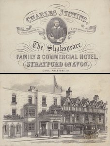 Annonse for The Shakspeare Hotel, Stratford on Avon, Warwickshire (gravering) av English School