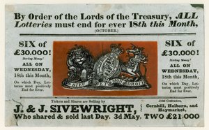 Annonse for siste lotteri, 1826 av English School