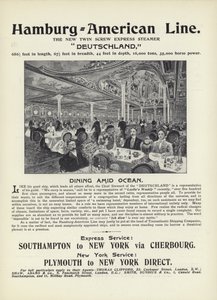 Annonse for Hamburg-American Line, den nye tvillingskrue ekspressdamperen, Deutschland av English School