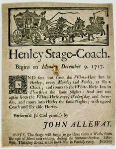 Annonse for Henley Stage Coach, 1717 av English School