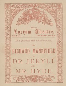 Reklamekort for Lyceum Theatre, Dr Jekyll og Mr Hyde med Richard Mansfield i hovedrollen av English School