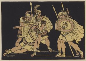 Aeneas og kroppen til Lausus (farge litho) av English School