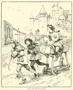 "Igjen står de overfor quintain" (gravering) av English School