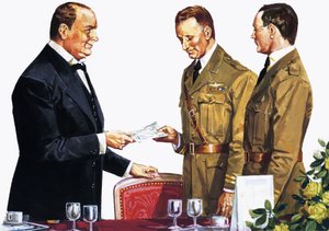 Alcock und Brown mottar en pris fra Winston Churchill av English School