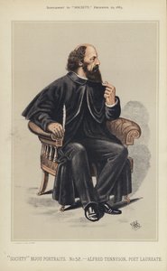 Alfred Tennyson, poetprisvinner (farge litho) av English School