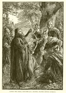 Alfred den store, forkledd som en harper, spiller før Guthrum av English School