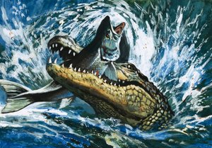 Alligator spiser fisk av English School