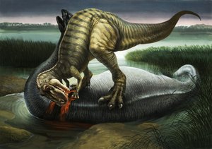 Allosaurus spiser en apatosaurus av English School