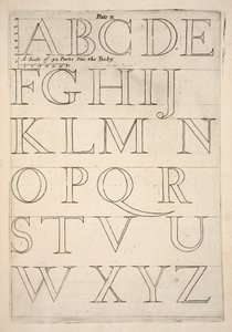 Alfabet prøveark, pub. 1683 gravering. av English School