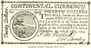 Amerikansk tjuedollarseddel (1775) av English School