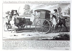 En eksakt representasjon av Maclaine the Highwayman som røver Lord Eglington på Hounslow Heath den 26. juni 1750 av English School
