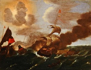En hendelse i den anglo-spanske krigen (olje på lerret) av English School