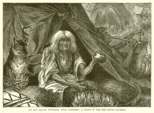 An Old Squaw Pounding Wild Cherries: En scene i Red River Country av English School
