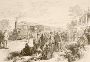 En tidlig kinesisk jernbane ca. 1880 (litho) av English School