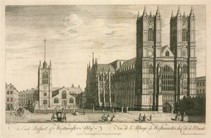 Et østprospekt av Westminster Abbey, London av English School