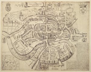 Gamle bykart over Bristol og dets forsteder, trykt, fargelagt og solgt av Robert Walton av English School