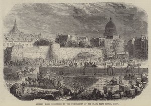 Gamle murer oppdaget av rivingene på Place Saint Michel, Paris (gravering) av English School