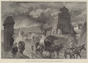 Gamle vakttårn og milestein i Shan-si, Nord-Kina (gravering) av English School